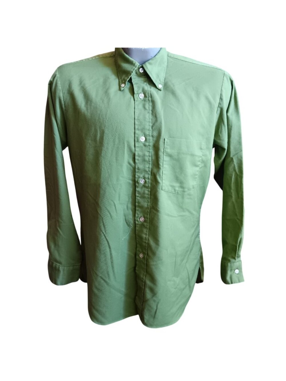 Vintage Medium 1960's Oxford Shirt Arrow Cum Laude Avocado Green 15-15.5 Prep